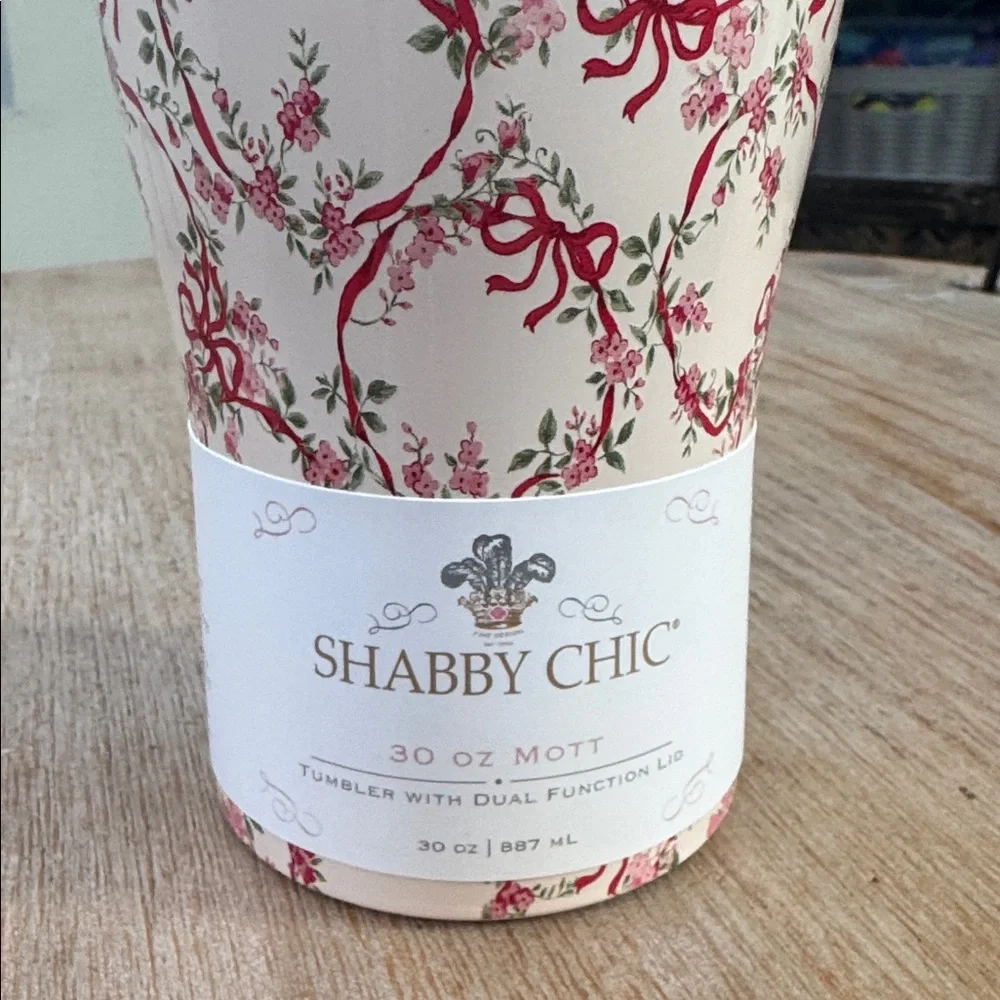 Shabby Chic Light Pink Tumbler with Red bows and flowers . 30oz. - Picture 3 of 5